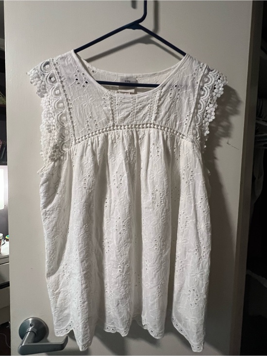 Knox Rose Tops - Knox Rose White Eyelet Crochet Sleeve Tunic Top